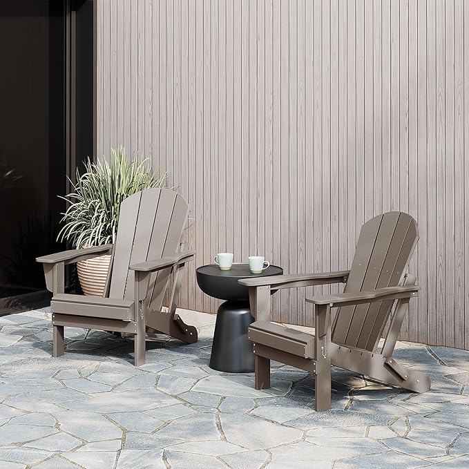 WestinTrends Malibu 2 Piece Set Outdoor Folding Poly Adirondack Chair, Weathered Wood