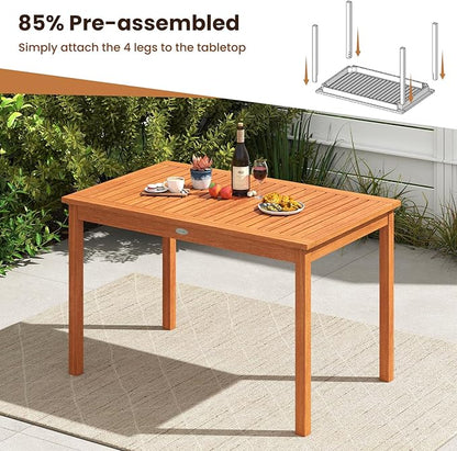 Tangkula 48 Inches Wood Outdoor Dining Table for 4-6 People, Rectangular Patio Table with Slatted Tabletop, Outside Dining Furniture for Lawn, Garden and Backyard