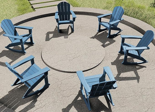 SERWALL Outdoor Adirondack Rocking Chairs Set of 6, All-Weather HDPE Adirondack Rocker Chair, Front Porch Rocker Chairs for Patio Lawn Porch Deck, Navy