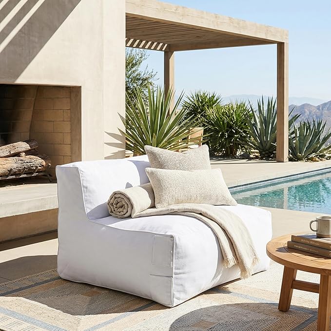 Christopher Knight Home Yanita Comfy Outdoor Bean Bag Chair, All Weather Bean Bag Chairs for Adults and Kids, Indoor/Outdoor Single Sofa, Patio Lounge Chair, Modern Outdoor Lounge Seating, Light Grey