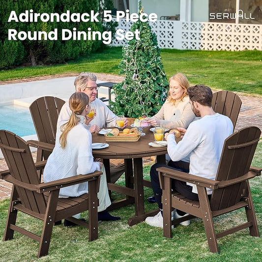 SERWALL Outdoor Adirondack Dining Chair Set of 2, All Weather HDPE Patio Chairs, Brown