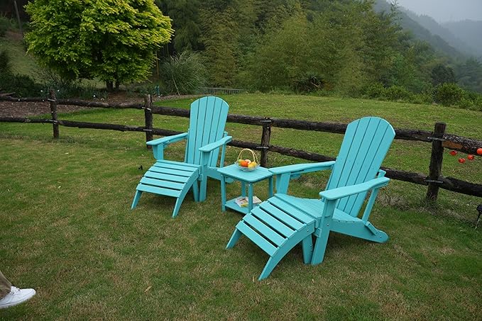 nevilywood HDPE Folding Ottoman - Adirondack Chair Footrest – Weather Resistant, Wood-Grain, Low-Maintenance-, Garden Patio Porch – Black