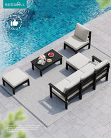 SERWALL 3 Pieces Patio Conversation Set, All-Weather HDPE Outdoor Sofas with Cushions and Coffee Table - Photo 9