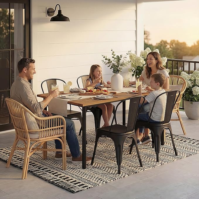 Flamaker Acacia Wood Patio Outdoor Dining Table for 6, Outdoor Table with Umbrella Hole and Metal Legs for Garden - Photo 3