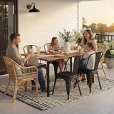 Flamaker Acacia Wood Patio Outdoor Dining Table for 6, Outdoor Table with Umbrella Hole and Metal Legs for Garden - Photo 3