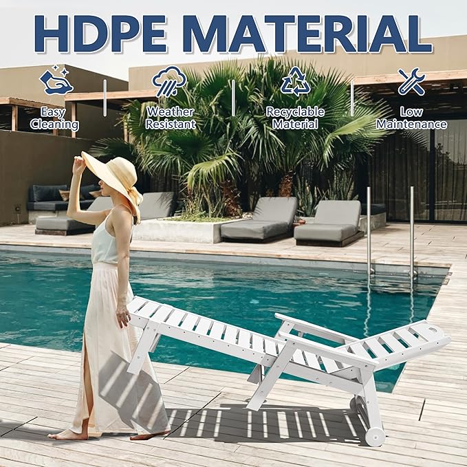 Patio Chaise Lounge Chair Set of 2, HDPE Outdoor Lounge Chairs with 5-Position Adjustable Backrest - Photo 7