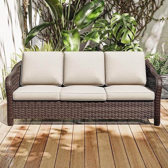 78" Wicker 3-seat Sofa, Outdoor Conversation Furniture, All-Weather Rattan Couch - Photo 8