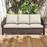 78" Wicker 3-seat Sofa, Outdoor Conversation Furniture, All-Weather Rattan Couch - Photo 8