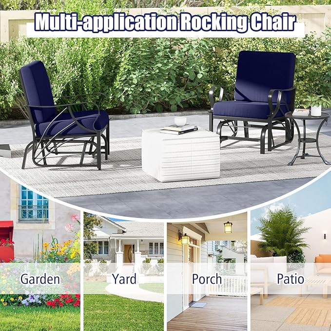 Giantex Outdoor Glider, Patio Rocking Chair with Thick Cushion, Sturdy Metal Frame, Curved Armrest, Ergonomic Design - Photo 8