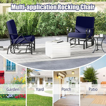Giantex Outdoor Glider, Patio Rocking Chair with Thick Cushion, Sturdy Metal Frame, Curved Armrest, Ergonomic Design, Single-Person Glider Chair for Garden, Yard, Porch Rocker, Navy