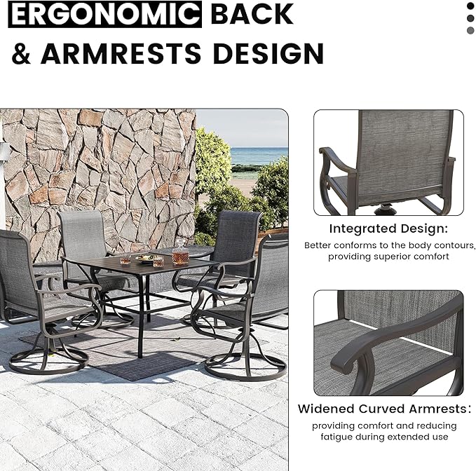Patio Swivel Chairs Set of 2, Outdoor Dining Chairs with High Back, All-Weather Swivel Rocker Chair for Lawn, Porch or Garden