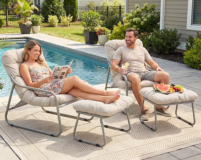 BULEXYARD Patio Lounge Chair with Ottoman, Set of 2, 4" Thick Cushion Reading Lounge Chairs - Photo 4
