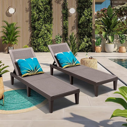 GUNJI Lounge Chairs for Outside Patio Waterproof (Brown)