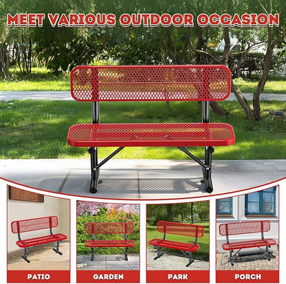 Ceridwen Outdoor Benches Heavy Duty Steel Frame Park Bench with Backrest Bench,Park Bench Steel Mesh Outdoor Bench for Garden,Weatherproof Outdoor Bench for Garden (Red, 4FT)