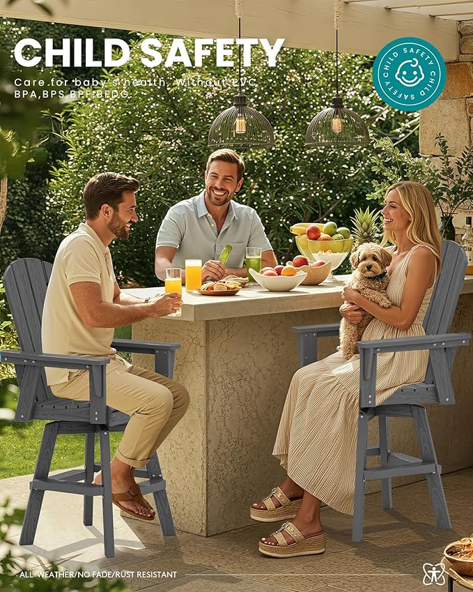 SERWALL 3-Piece Swivel Adirondack Bar Set, HDPE Swivel Bar Height Chairs Set of 2 with Bar Table - Photo 9