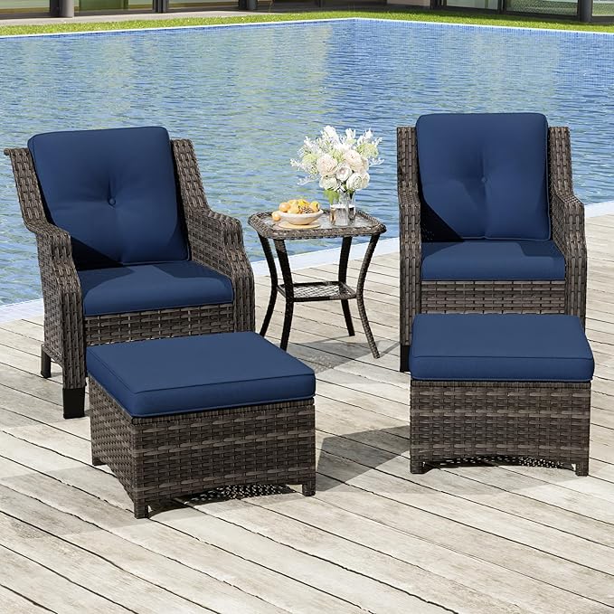 Wicker Patio Furniture Set - 5 Piece Rattan Outdoor Conversation Sets with 2 Wicker Patio Chairs, 2 Ottomans - Photo 6