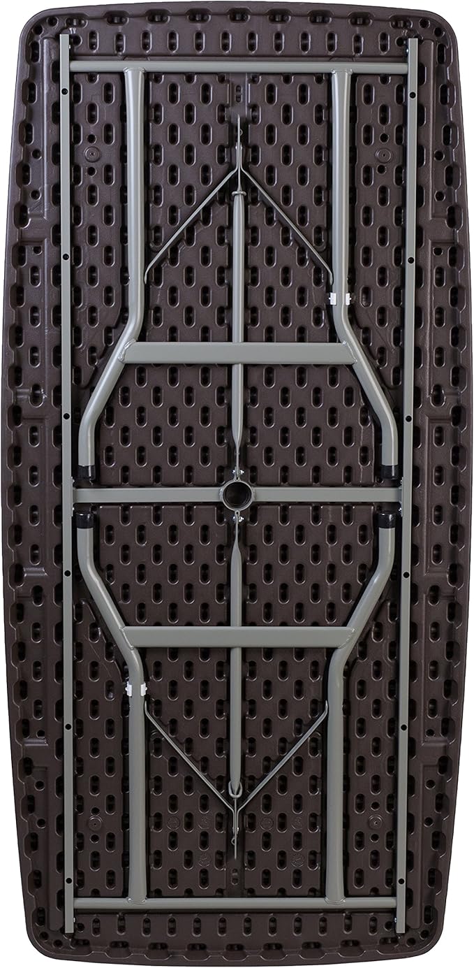 Flash Furniture Elon 5.62-Foot Brown Rattan Indoor-Outdoor Plastic Folding Table with Umbrella Hole - Photo 3