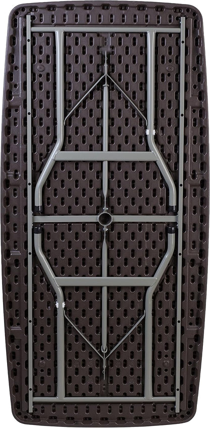 Flash Furniture Elon 5.62-Foot Brown Rattan Indoor-Outdoor Plastic Folding Table with Umbrella Hole