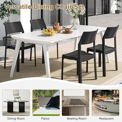 VECELO Plastic Dining Chairs Set of 4, Stackable Patio Chairs for Indoor & Outdoor Use, No Assembly Required, Black