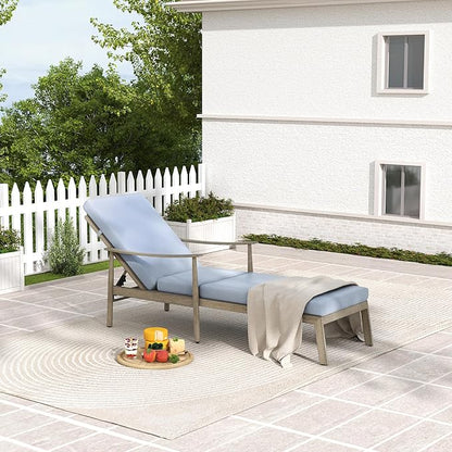 HAPPATIO Outdoor Chaise Lounge Chair - Aluminum Pool Lounge Chair with Adjustable Backrest and Cushion, Curved Armrest, Outdoor Chaise Lounge for Beach, Yard, or Poolside (Brown)