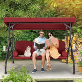 HOMREST 3 Seat Outdoor Porch Swing with Adjustable Canopy, Convertible Patio Swing Bed with Stand - Photo 9
