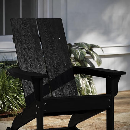 Taylor & Logan Finn Modern All-Weather 2-Slat Poly Resin Rocking Adirondack Chair with Rust Resistant Stainless Steel Hardware in Black - Set of2