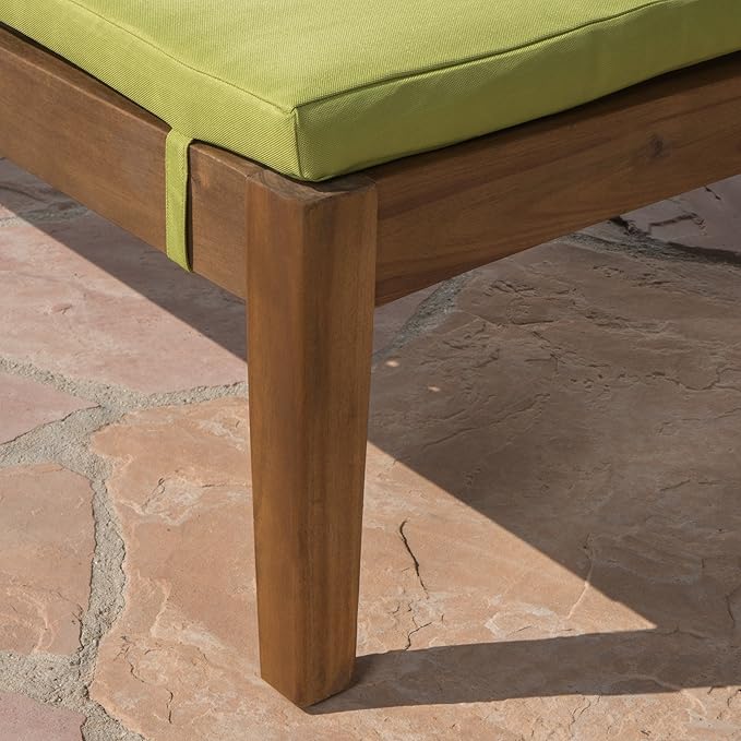 Christopher Knight Home Perla Outdoor Chaise Lounge with Water Resistant Cushion, Teak Finish / Green