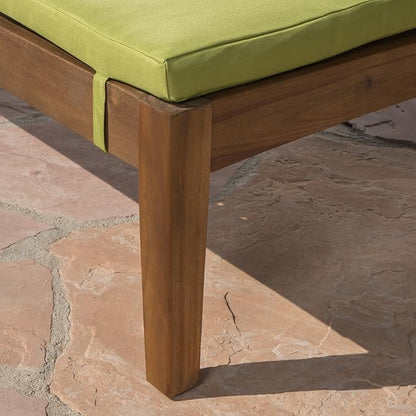 Christopher Knight Home Perla Outdoor Chaise Lounge with Water Resistant Cushion, Teak Finish / Green
