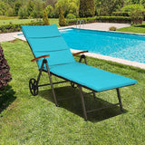 Tangkula Foldable Lounge Chair Outdoor, Wicker Chaise Lounge with Aluminum Frame - Photo 4