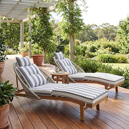 Lounge Chair Outdoor Set of 2 Chaise Lounger, Rope Lounge Chair Patio Chairs with Cushion & Backrest, Outdoor Chaise Lounges for Backyard, Poolside, Patio, Garden, Stripe