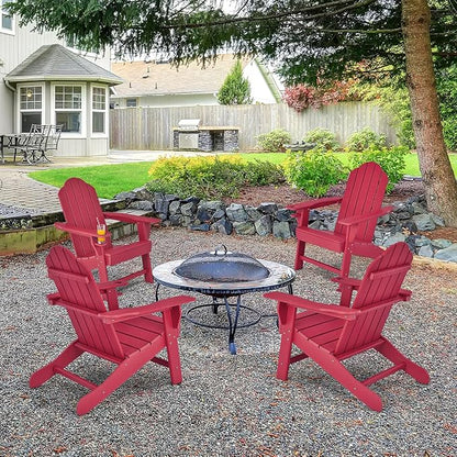 Giantex Adirondack Chair, HDPE All-Weather Patio Chair with Built-in Cup Holder, Outside Composite Chairs, Lawn Chair for Campfire, Deck, Garden, Yard, Balcony, Outdoor Fire Pit Chairs (1, Red)