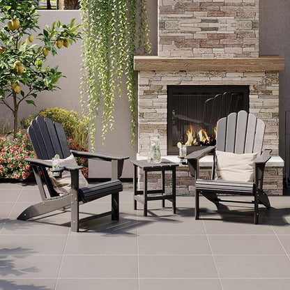 Costaelm Lakeview 3-Piece Outdoor Patio HDPE Adirondack Chair with Cup Holder and Table Set, Gray