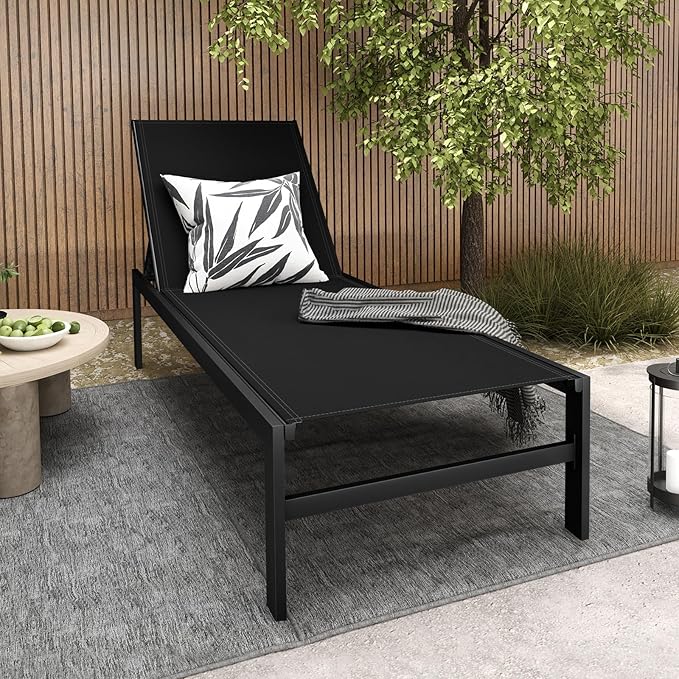 HAPPYGRILL Aluminum Chaise Lounge Chair, Heavy-Duty Patio Recliner W/ 6-Level Backrest & Breathable Fabric - Photo 9