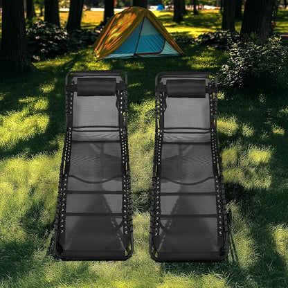 Unovivy Outdoor Chaise Lounge Chairs Set of 2, Portable Folding Pool Lounge Chair with 5-Position Reclining Back, Teslin Tanning Chair for Pool, Beach, Patio, Sunbathing