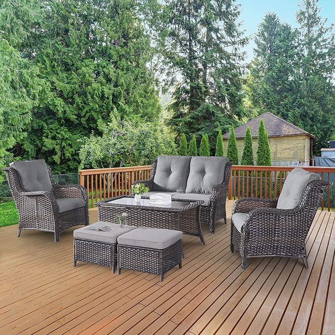 Belord 6 Pieces Patio Furniture Set Outdoor Wicker Furniture, 2 Patio Wicker Chairs with 1 Loveseat Sofa - Photo 7