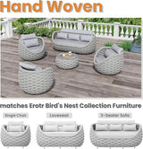 Short Round Patio Coffee Table: Hand Woven Rope Side Tables Assembled - Aluminum Outdoor Accent Table Modern - Metal - Photo 4