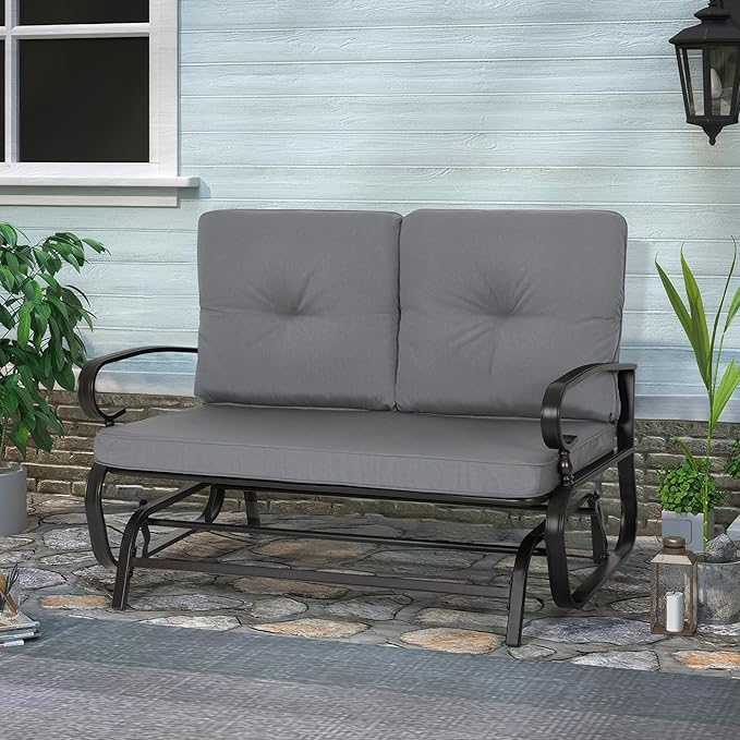 Crownland Outdoor Patio Textilene Glider Chair, Rocking Glider Bench for 2 Person, Porch Loveseat Seating with Cushion - Photo 8