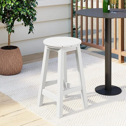 Costaelm 24" Height Outdoor Bar Stools, All-Weather Bar Stools, Adirondack Poly Patio Round Bar Stool for Patio, Deck, Kitchen Counter and Garden, White