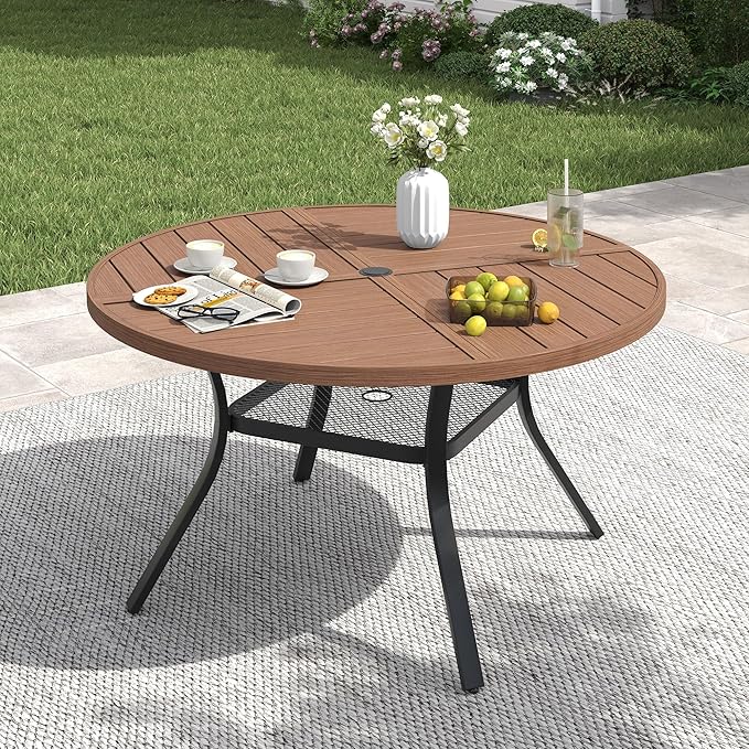 VICLLAX 40.6" Round Patio Table with Umbrella Hole, All Weather Metal Outdoor Dining Table for 4 - Photo 1