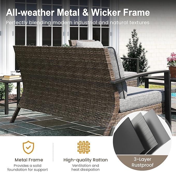 Green4ever Outdoor Furniture, 2 Pieces Patio Furniture Set with Coffee Table, Wicker Outdoor Couch with Cushions - Photo 2
