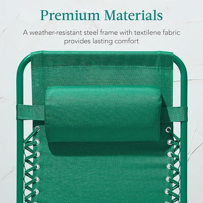 Best Choice Products Adjustable Zero Gravity Chair, Monochromatic Color Folding Patio Recliner w/Side Tray, Headrest - Emerald