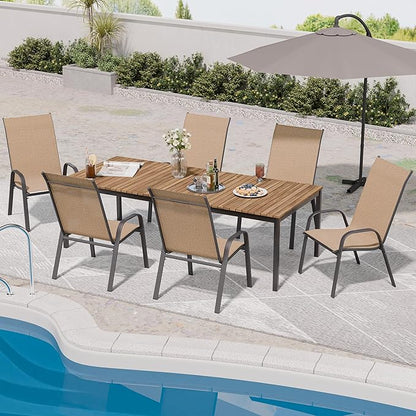 Patio Chairs Set of 6, Outdoor Dining Chairs Stackable for All Weather, Breathable Metal Modern Outside Furniture Chair for Pool Side, Garden, Backyard Deck, Brown