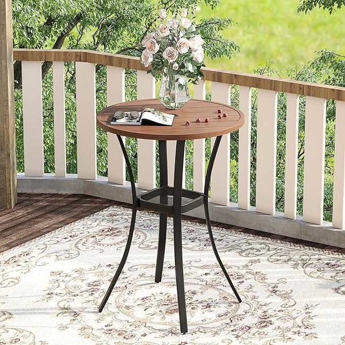 VICLLAX 28" Round Outdoor Bar Table, Counter Height Patio Table with Adjustable Umbrella Hole for Balcony - Photo 1