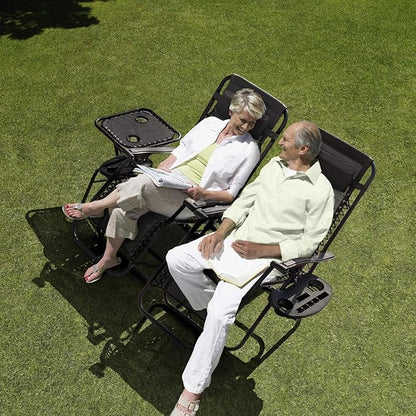 Homall 3 Pcs Zero Gravity Chair Patio Folding Recliner Outdoor Chaise Lounge Chairs Portable Reclining Chair Set with Side Table (Black)