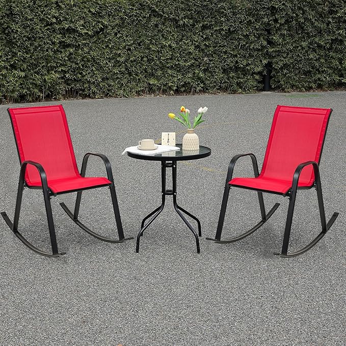 Outdoor Rocking Chairs with Backrest/Armrests-Assembly for Patio Lawn Garden Balcony Deck Camping Porch-Set of 2 (Red)