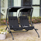 Outsunny Patio Swing Chair with 2 Separate Seats, Outdoor Swing Glider with Removable Canopy and Cup Holders, for Porch - Photo 2
