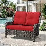 Wicker Patio Loveseat, 2 Seat Outdoor Couch with Thickened Olefin Cushions, High Back and Deep Seating - Photo 2
