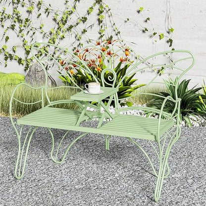 Outdoor Bench Patio Outdoor Garden Bench with Built-in Table, Butterfly Bench for Outside, 3 People Outdoor Bench Garden Bench Front Porch Furniture (Green, 49.2inch)