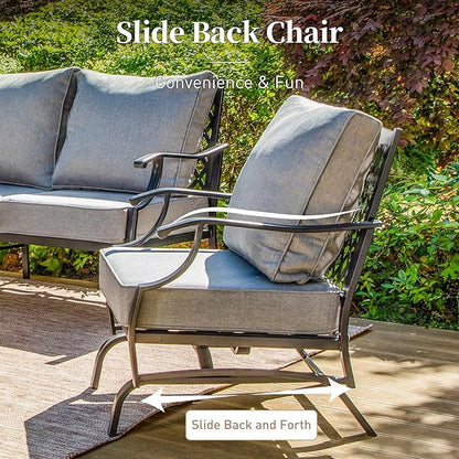 Metal Outdoor Rocker Patio Chairs Set of 2 with 5.75" Extra Thick Cushion, 2 Piece High Back Rocker Patio Chairs All Weather Outdoor Furniture Seating for Deck Balcony Porch, Gray