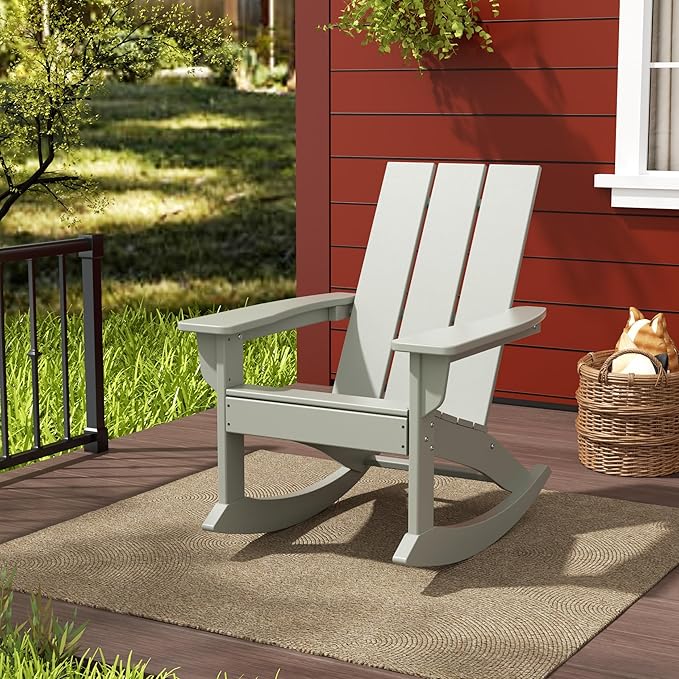 Costaelm Outdoor Adirondack Chair, All Weather Resistant Lawn Chairs Balcony Chair and Fire Pit Chairs, Patio Chair Outdoor Porch Rocking Chair High Back HDPE Poly Lumber, Sand